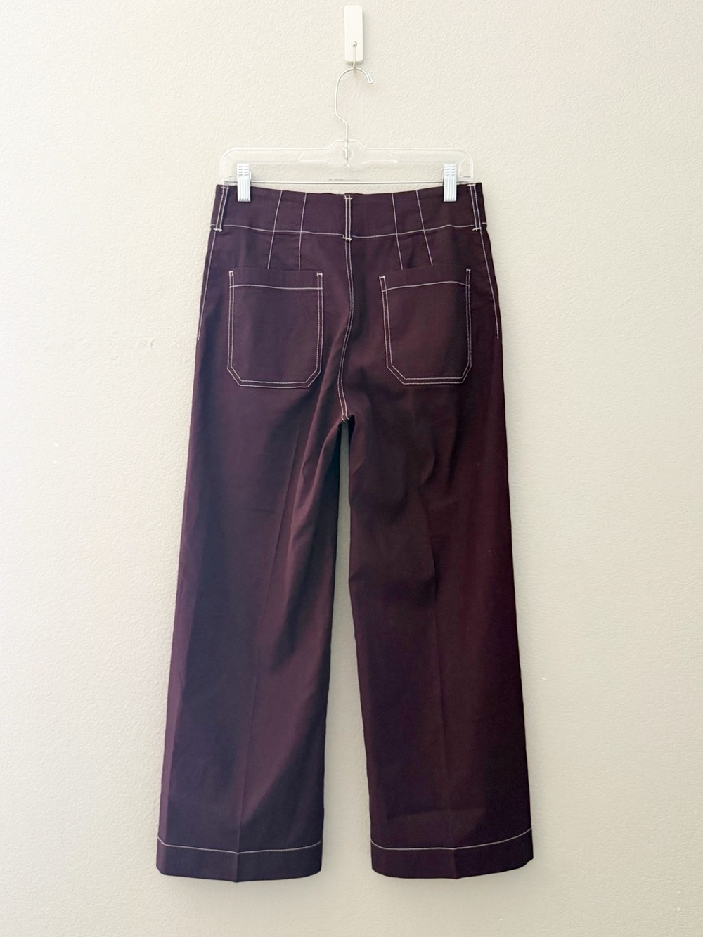 Anthropologie Maeve The Colette Crop Wide Leg Pant 28 Burgundy Wine Minimalist - Picture 6 of 12